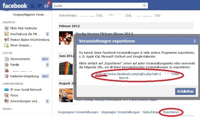 Screenshot Facebook Event Export